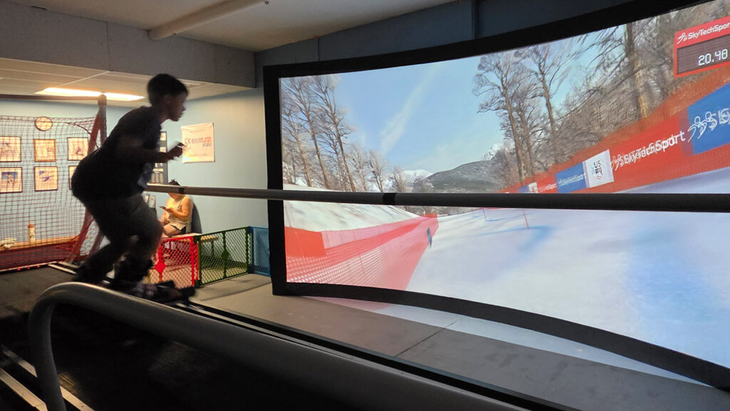 Ski simulator training session for an experienced skier at Snowlike Studio in Schaumburg